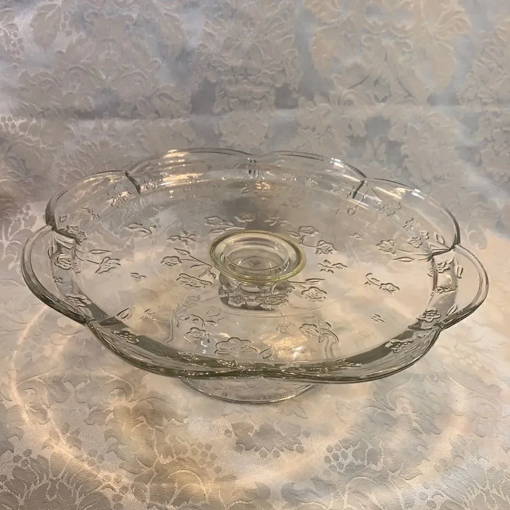 Savannah Style Vintage Cake Serving Flower Embossed Scalloped Pedestal Platter